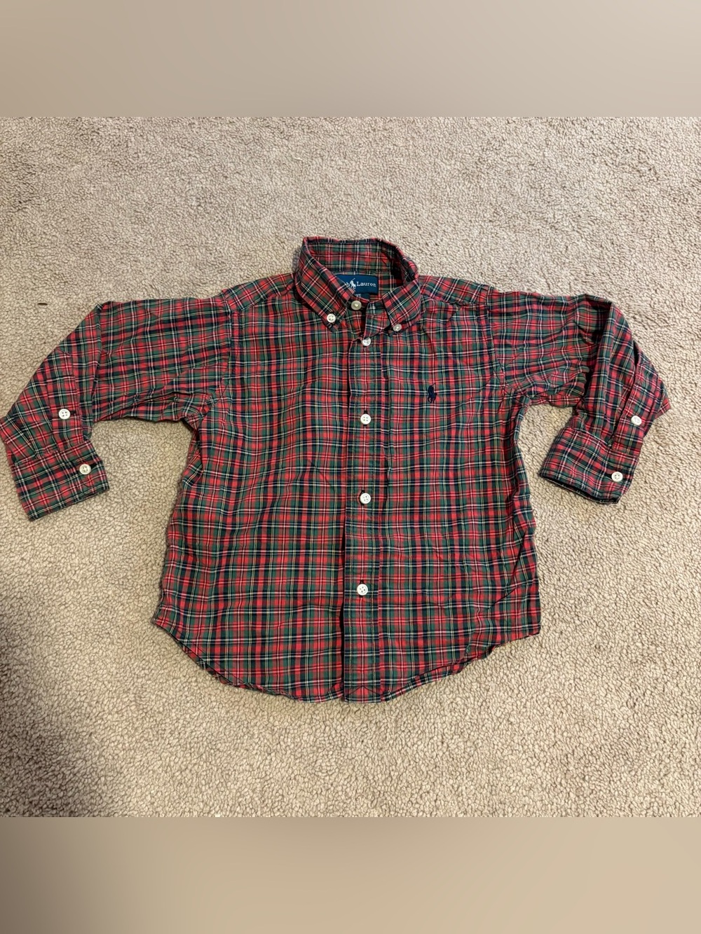 Ralph Lauren Red and Green Plaid Preppy Button-Down Shirt w/ Signature Pony, 2T